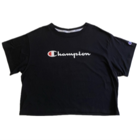 Champion Short-Sleeve T-Shirt, Script Logo, Black, Cropped, Relaxed/Boxy 2XL NWT - Picture 8 of 14